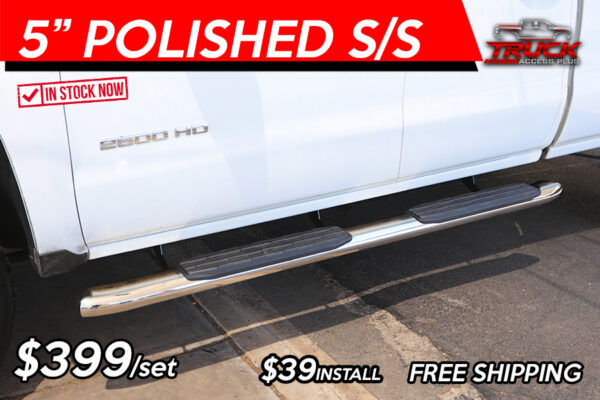 5 inch oval polished stainless steel running boards